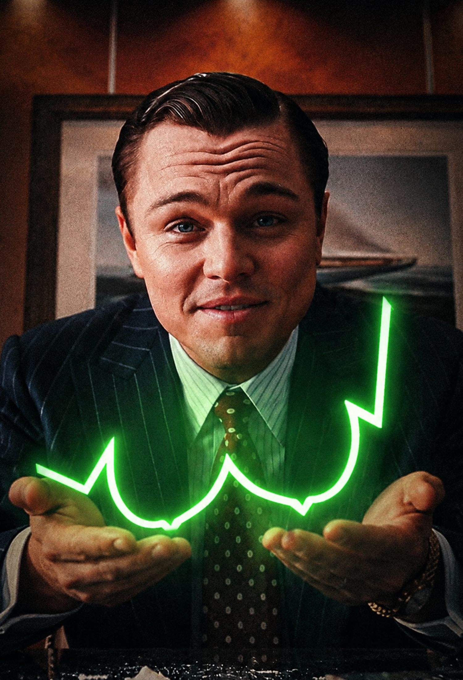 Wolf of Wall Street holding the glowing $Topless logo